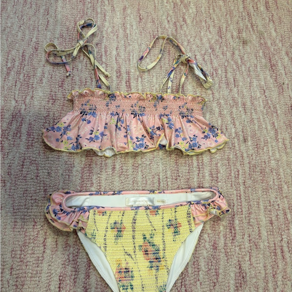 LoveShackFancy Pink and Yellow Floral Bikini Size 12 Girls